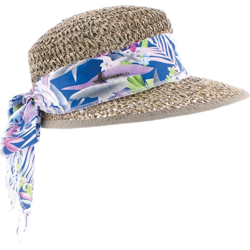Casquette Herman en paille jonc de mer garnie d'un foulard fleuri