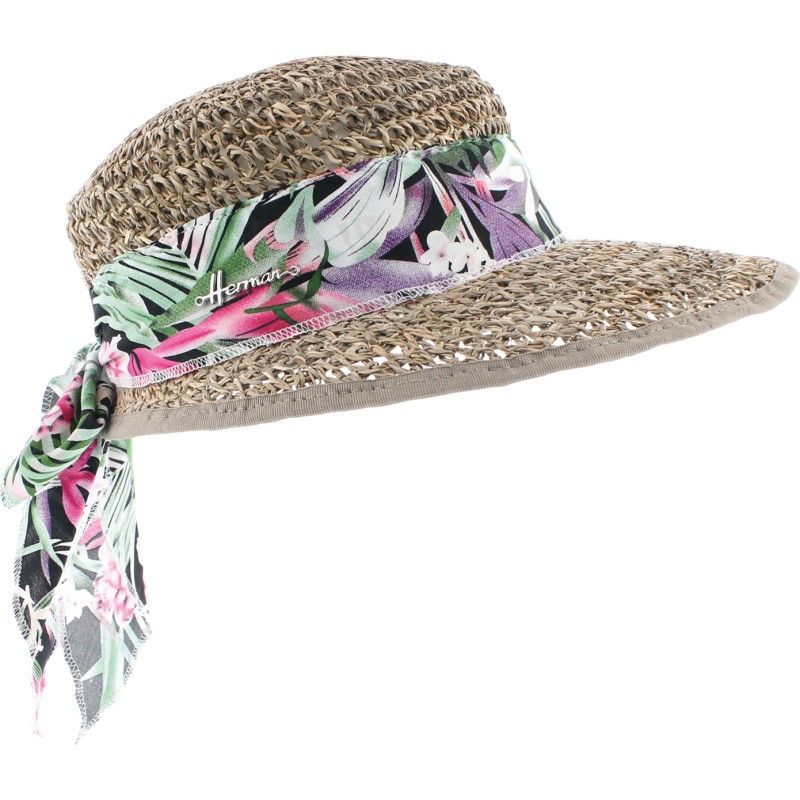 Casquette Herman en paille jonc de mer garnie d'un foulard fleuri