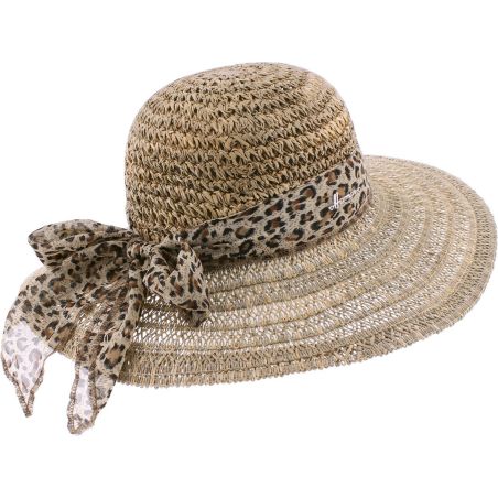 Capeline Herman en paille jonc de mer garni d'un foulard imprimé léopard