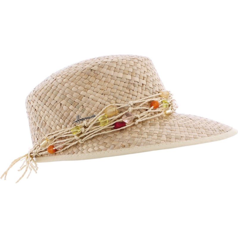 Casquette Herman en paille naturelle garni d''une ceinture en perles