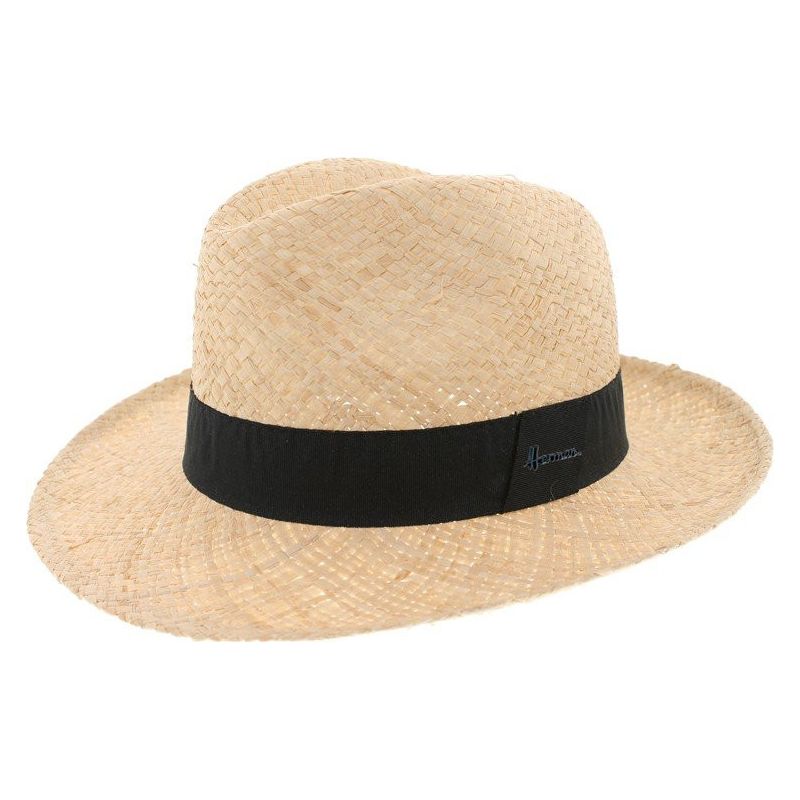 Chapeau grand bord Herman en paille raphia uni avec gros grain noir