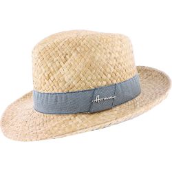 Chapeau grand bord Herman en paille raphia uni avec gros grain denim