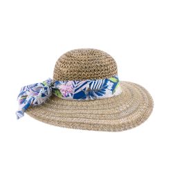 Capeline Herman en paille jonc de mer garni d''un foulard fleuri
