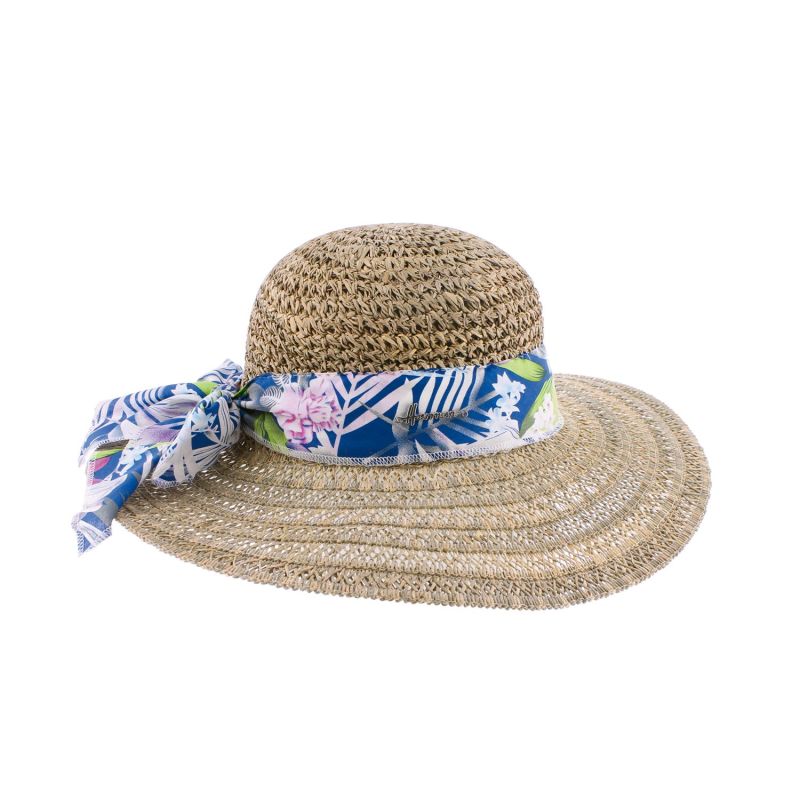 Capeline Herman en paille jonc de mer garni d''un foulard fleuri