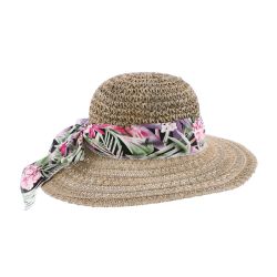 Capeline Herman en paille jonc de mer garni d''un foulard fleuri